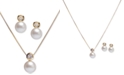 Macy's 2-Pc. Set Cultured Freshwater Pearl (8mm) & Cubic Zirconia 18" Pendant Necklace and Stud Earrings Set in 18k Gold-Plated Sterling Silver